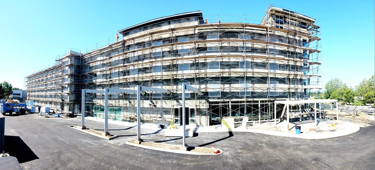 Commercial office building exterior plaster