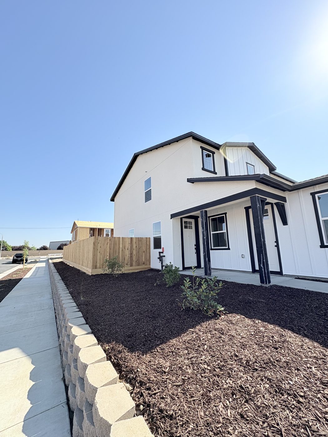 Modern farmhouse style completed stucco exterior